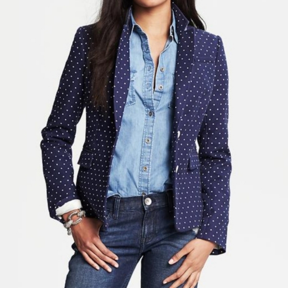 Banana Republic Womens Blue Polka Dot single breasted Blazer Size 8 Like new